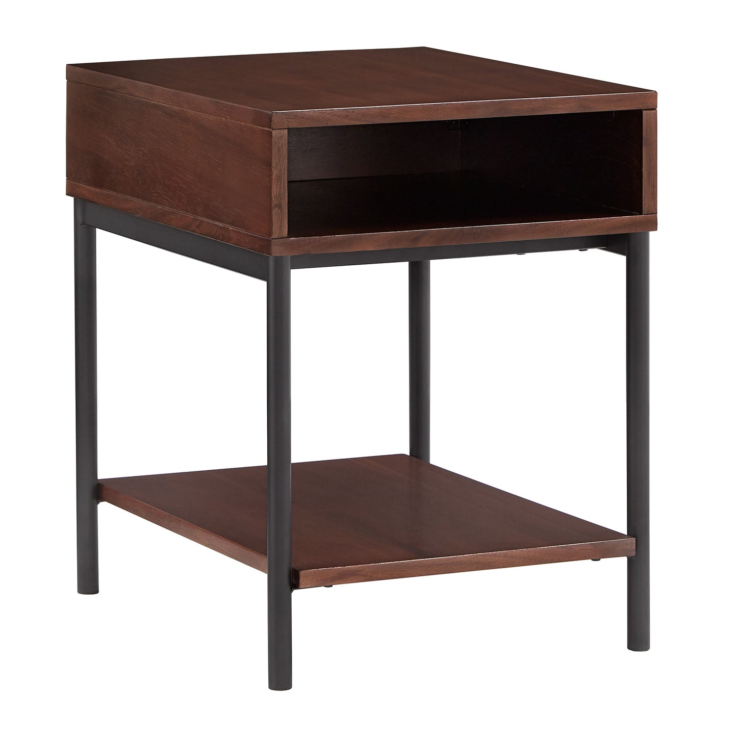 Two-Tone Rectangular End Table with USB Port - Walnut Finish