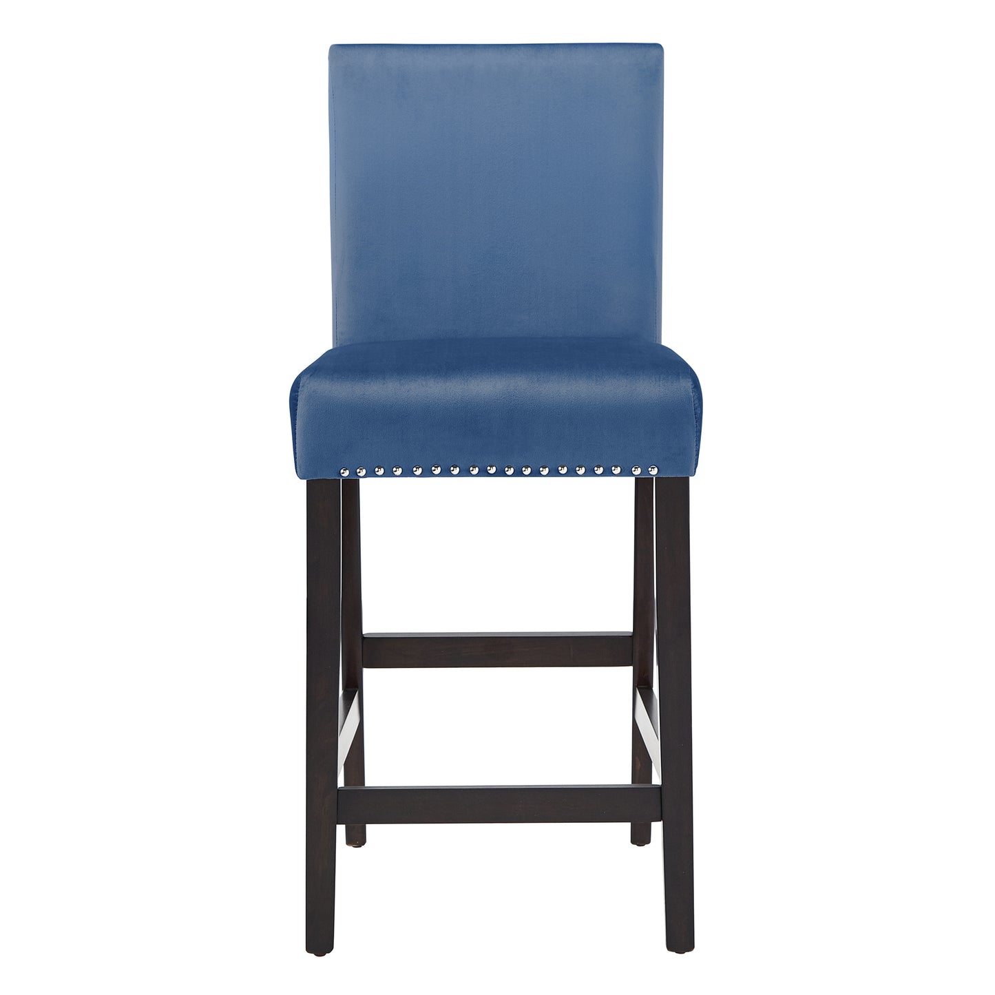 Nailhead Velvet Upholstered Chairs (Set of 2) - 24" Counter Height, Blue