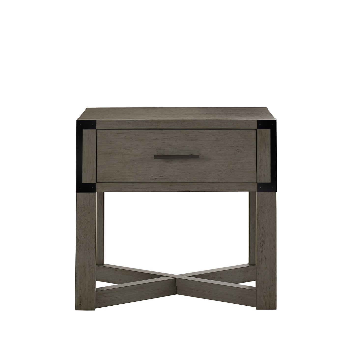 Wood Finish X-Base End Table with Drawer - Antique Gray