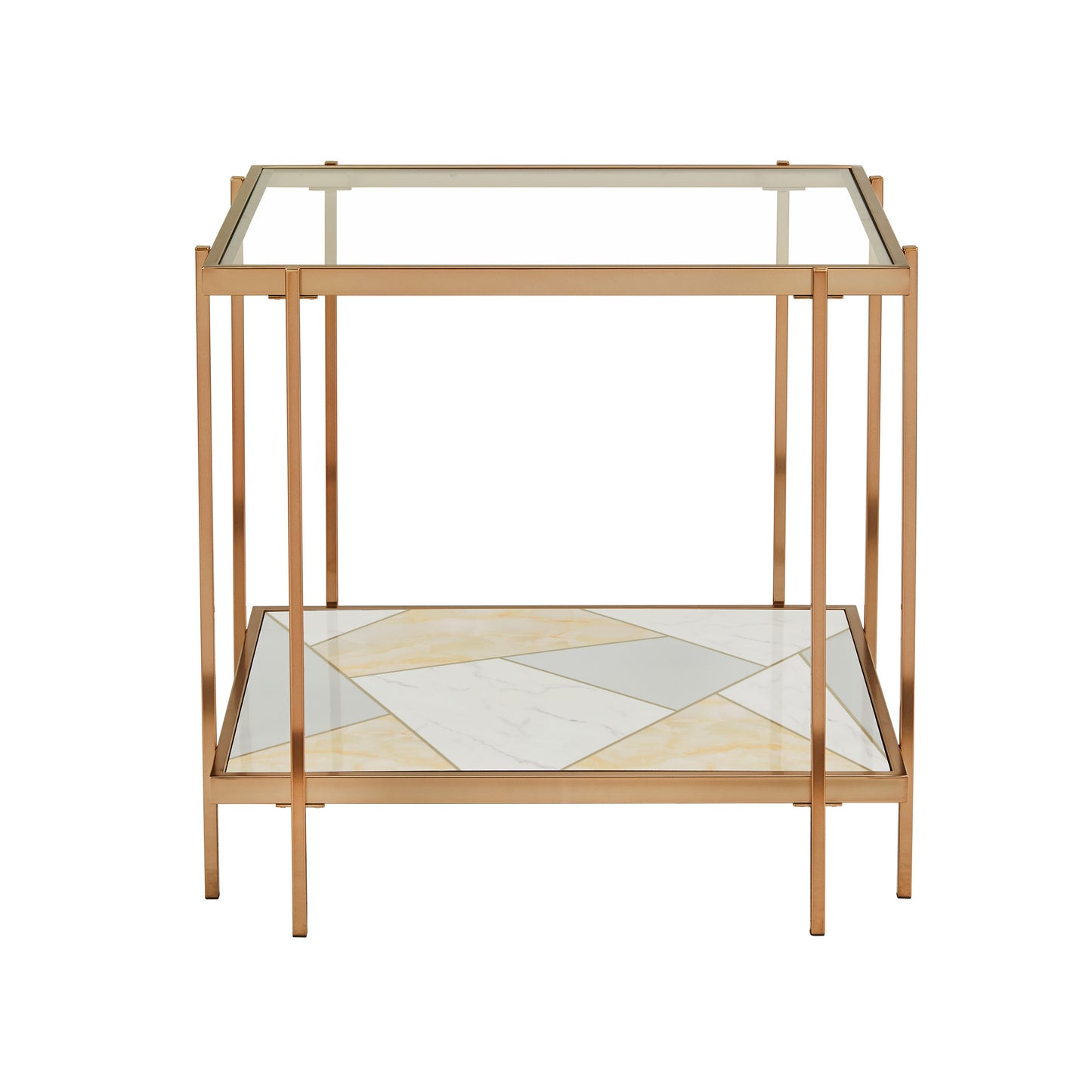 Champagne Gold Finish with Geometric Marble Pattern Glass End Table