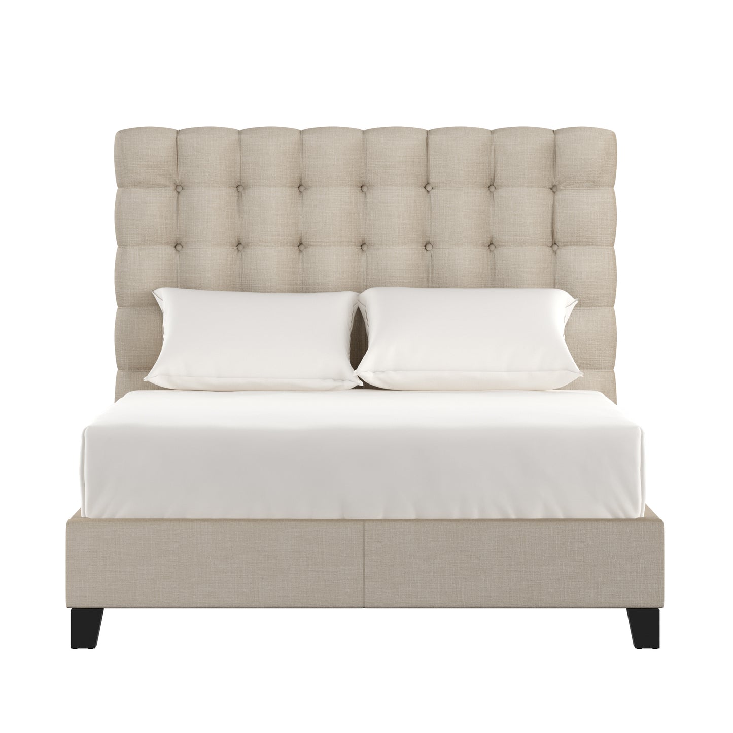 Button Tufted Linen Upholstered Platform Bed - Beige, Full