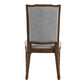 Ornate Linen and Wood Dining Chairs (Set of 2) - Gray Linen, Brown Finish