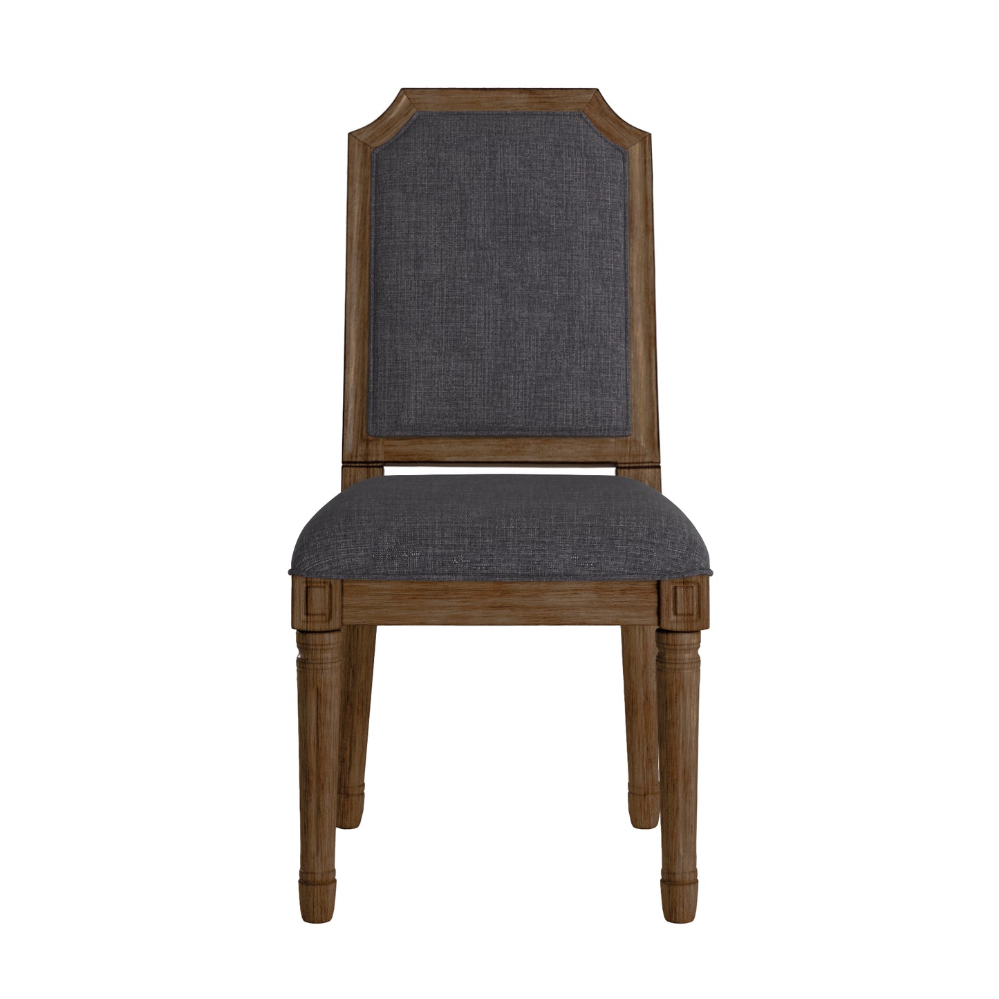 Arched Linen and Wood Dining Chairs (Set of 2) - Dark Gray Linan, Brown Finish