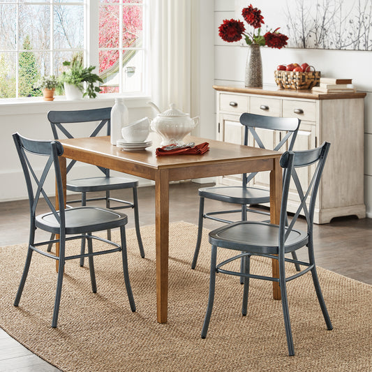 Oak Wood Finish Rectangle Dining Set - Antique Denim Finish, 48" Rectangular Table, 5-Piece Set