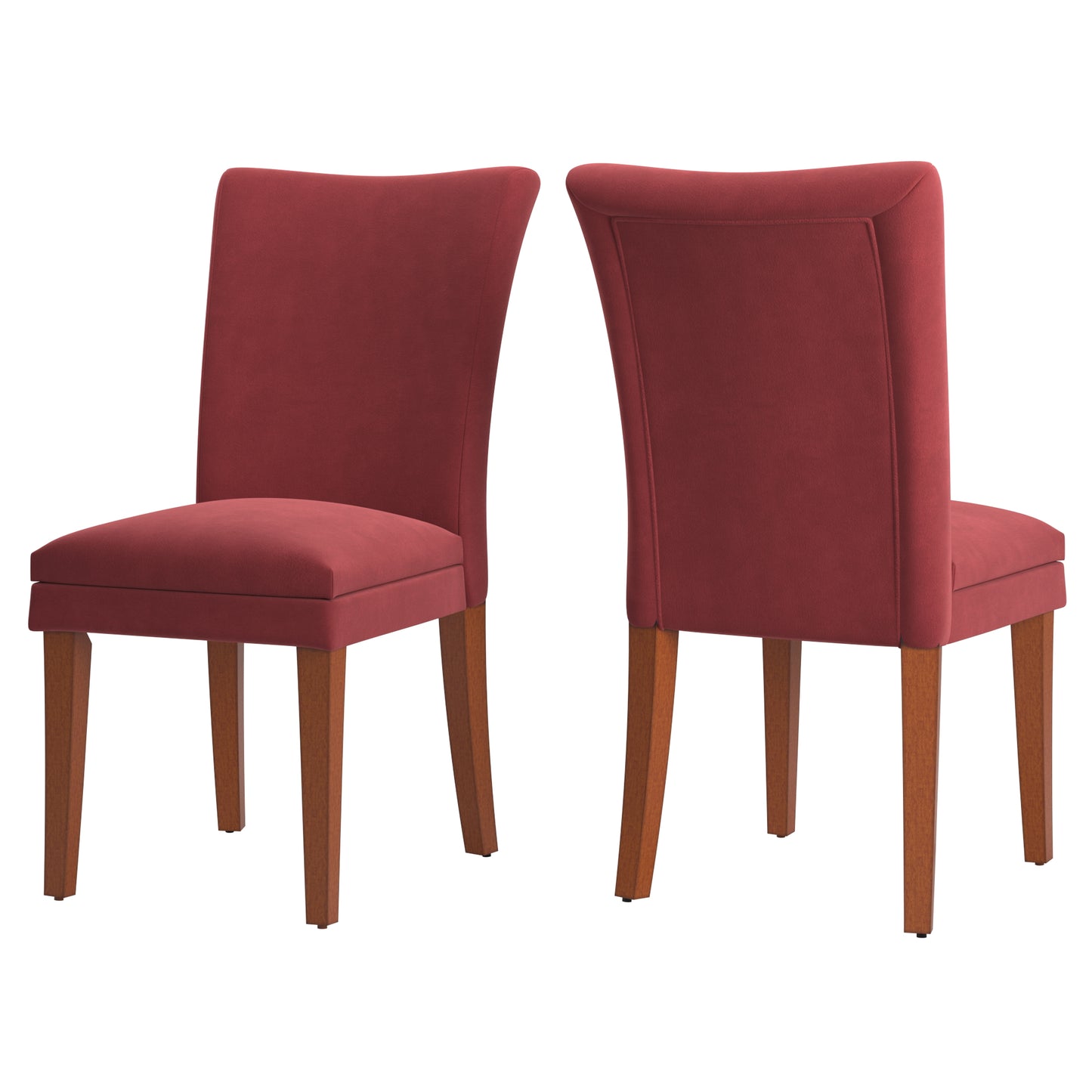 Upholstered Parsons Dining Chairs (Set of 2) - Cherry Finish, Red Microfiber