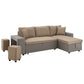 Multifunctional Two-Tone Fabric Convertible Chaise Sofa with Two Ottomans, Two Pillows, and Storage - Brown