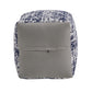 Upholstered Square Pouf Ottoman - Blue & Ivory Abstract Pattern Fabric