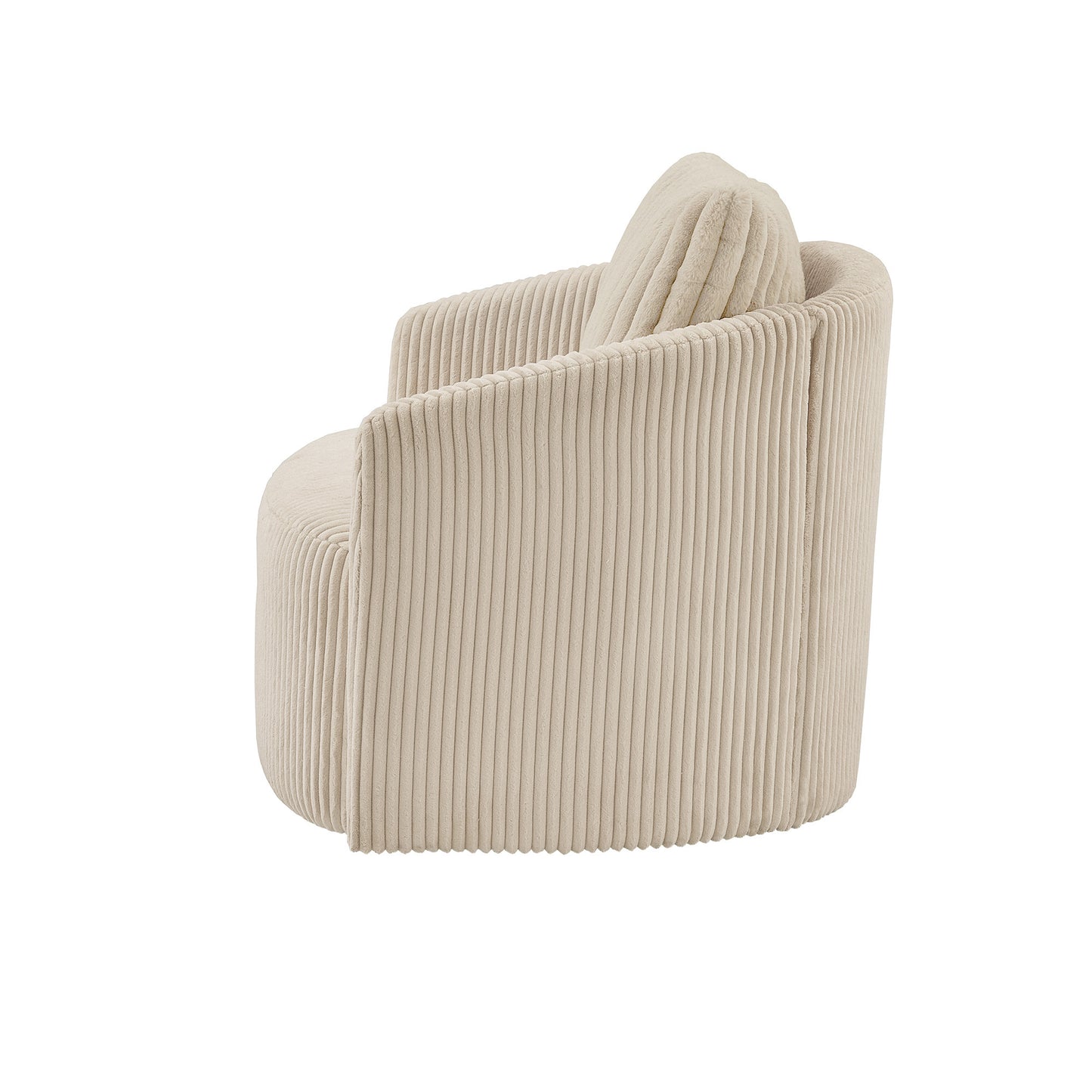 Oversized Wale Corduroy Swivel Accent Chair with Furry Channel Pillow - Beige Chair, Taupe Pillow