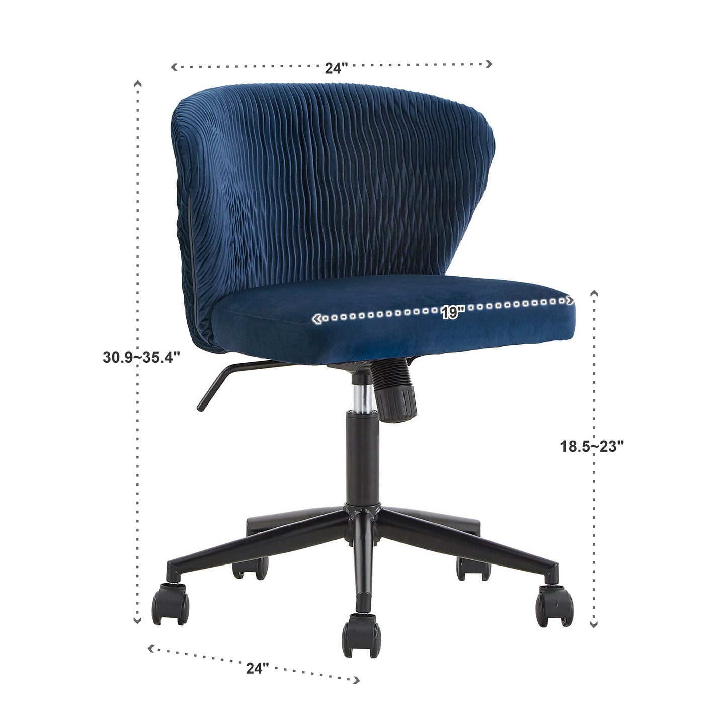 Curved Back Velvet Wave Pattern Office Chair - Navy Blue