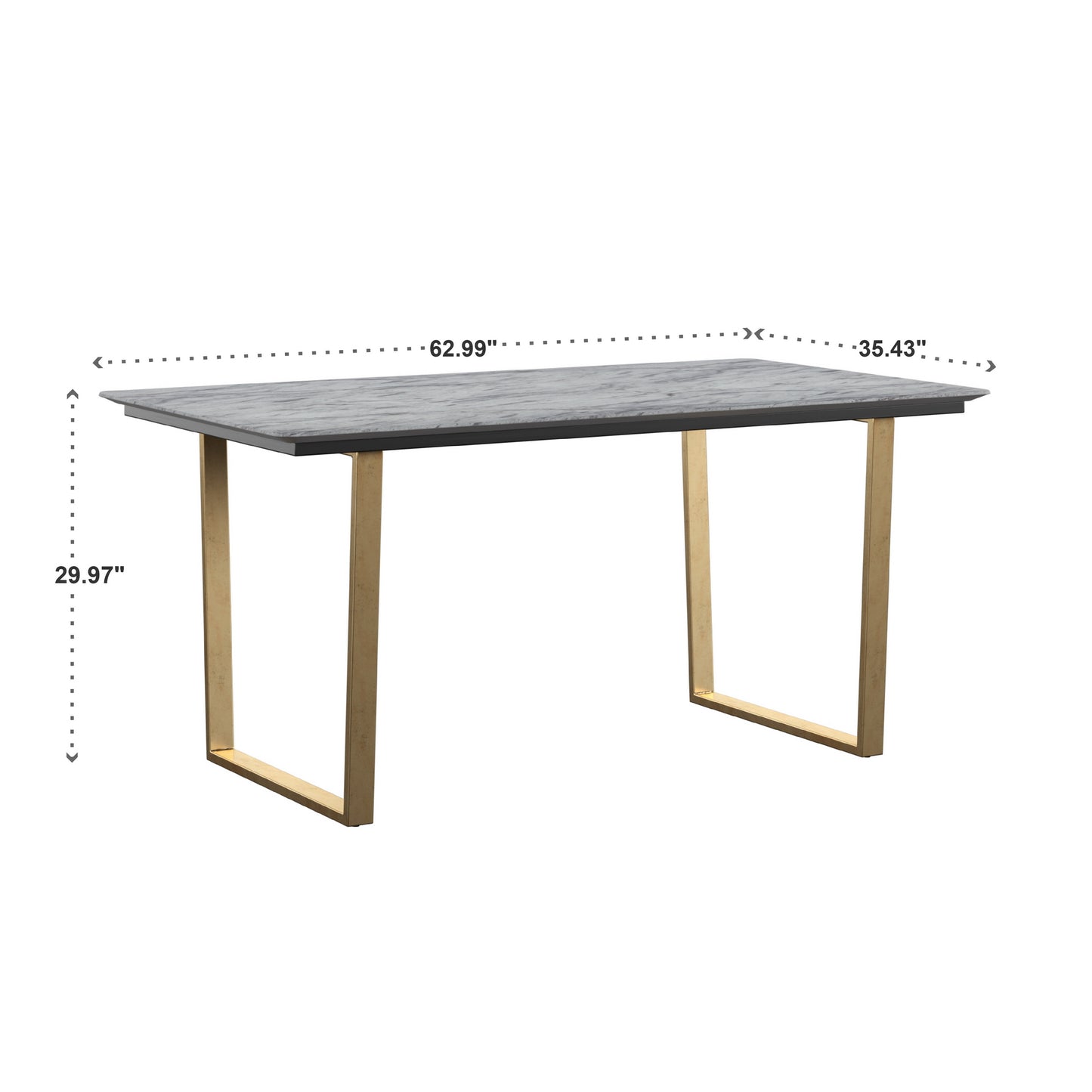 Faux Marble Sled Base Dining Table - Grey Top with Gold Finish