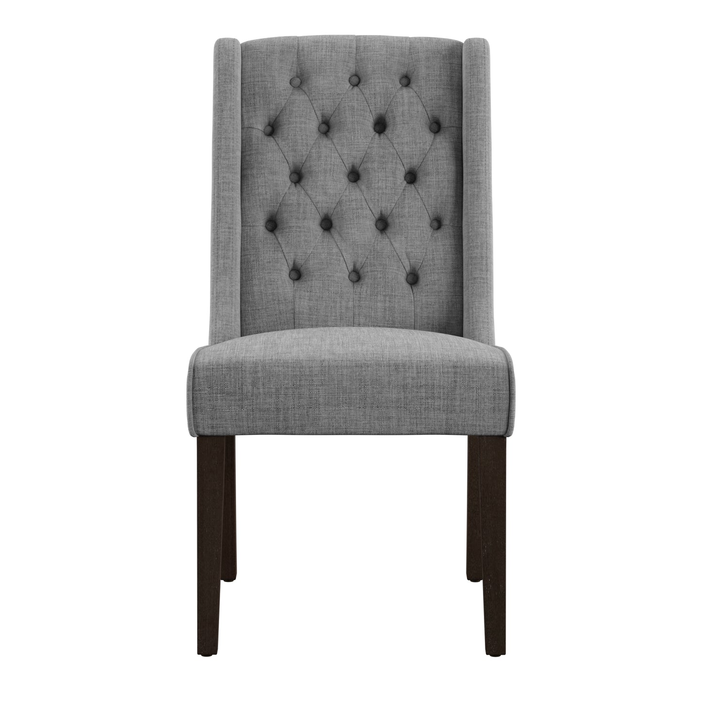 Linen Tufted Wingback Dining Chairs (Set of 2) - Espresso Finish, Gray Linen