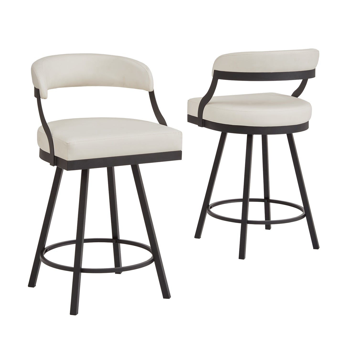 Black Finish Metal Vegan Leather Swivel Chair (Set of 2) - 24 in. Counter Height, White