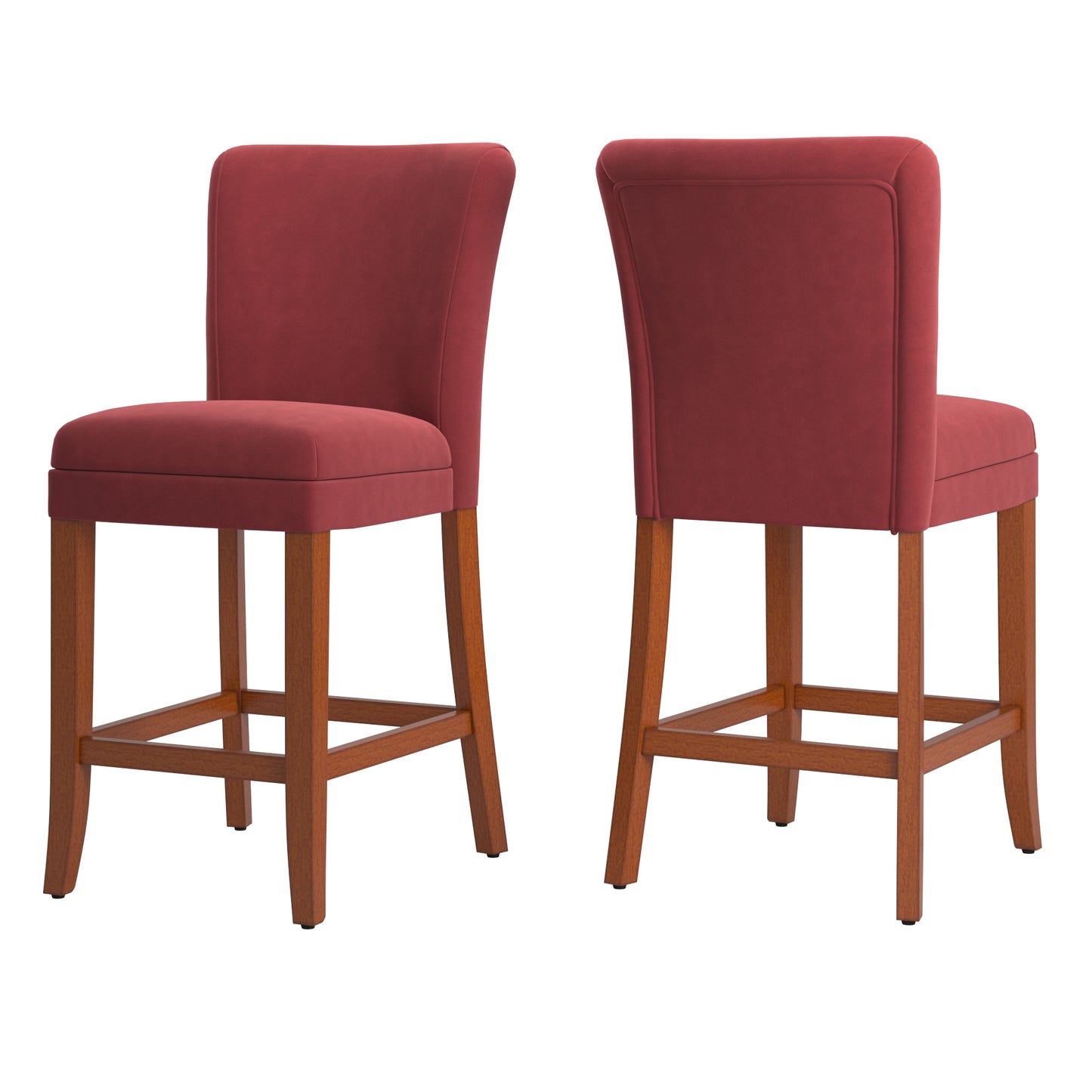 Classic Upholstered High Back Counter Height Chairs (Set of 2) - Cherry Finish, Red Microfiber