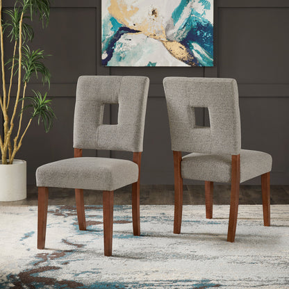 Upholstered Fabric Keyhole Dining Chairs (Set of 2) - Light Gray