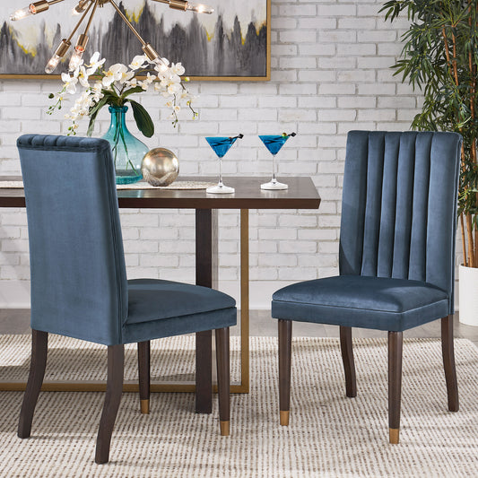 Velvet Channel Back Dining Chairs (Set of 2) - Blue Velvet