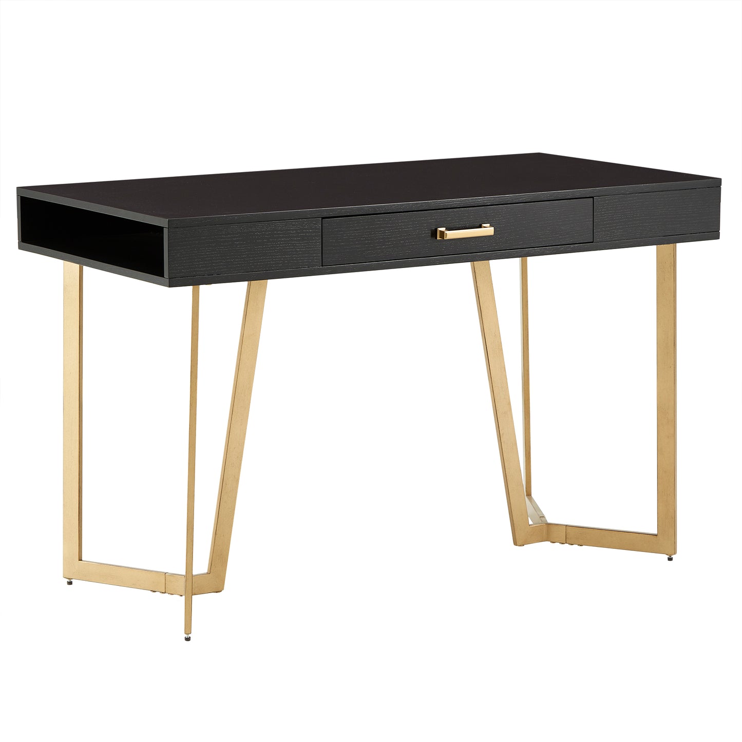 Black Finish Writing Desk with Gold Metal Base