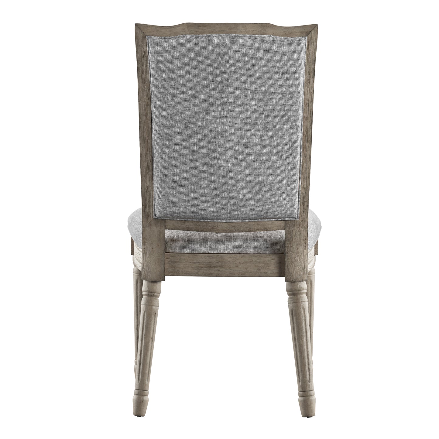 Ornate Linen and Wood Dining Chairs (Set of 2) - Gray Linen, Antique Gray Oak Finish