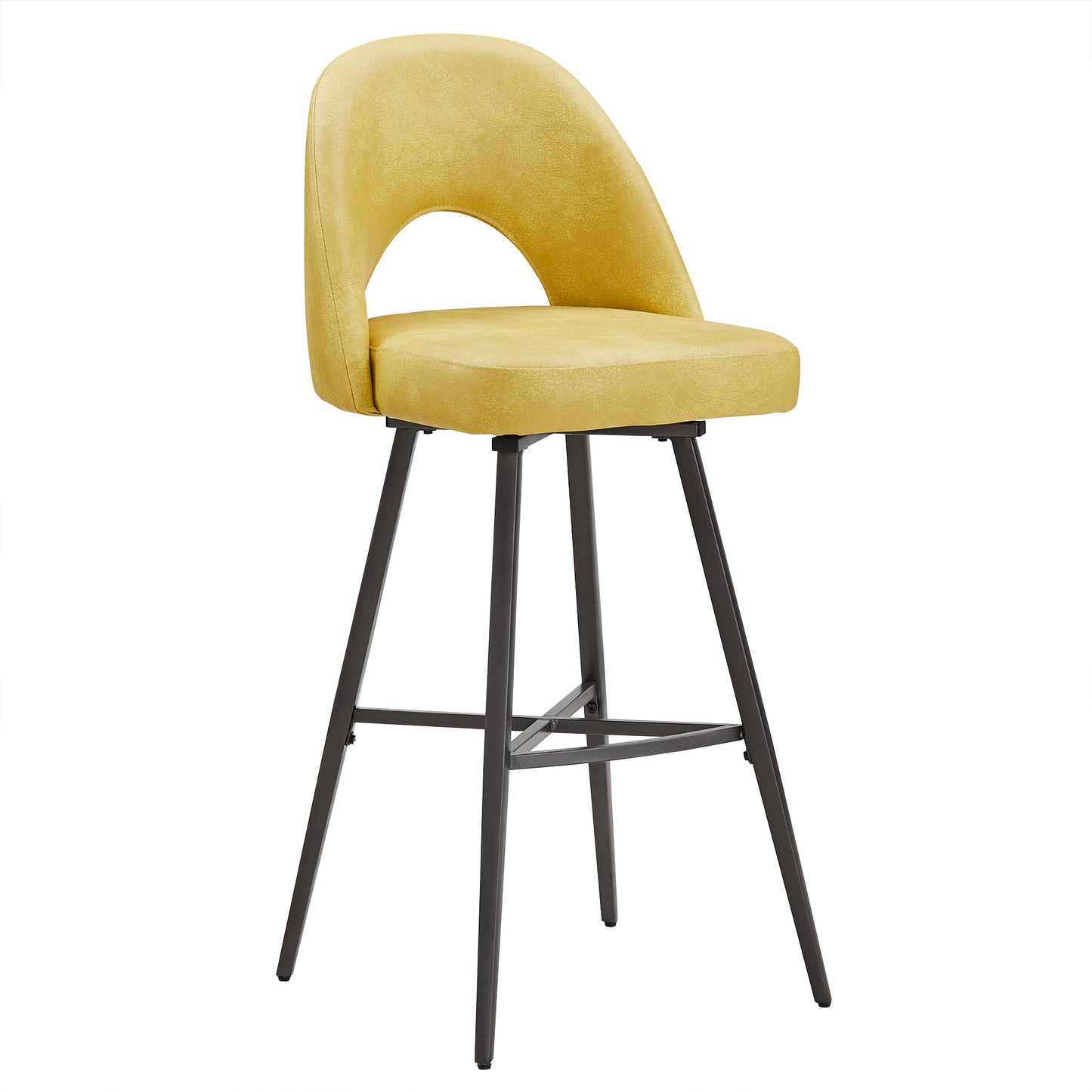 Metal Swivel Stools (Set of 2) - Yellow PU Leather, 29" Bar Height