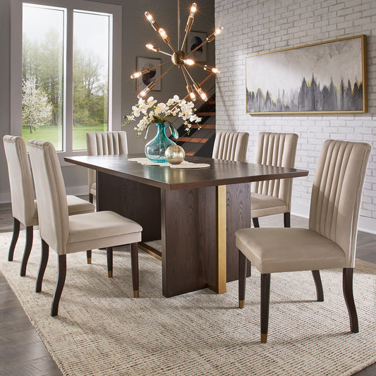 Espresso Wood Velvet Upholstered Dining Set - 7-Piece Set, Taupe Velvet Chairs