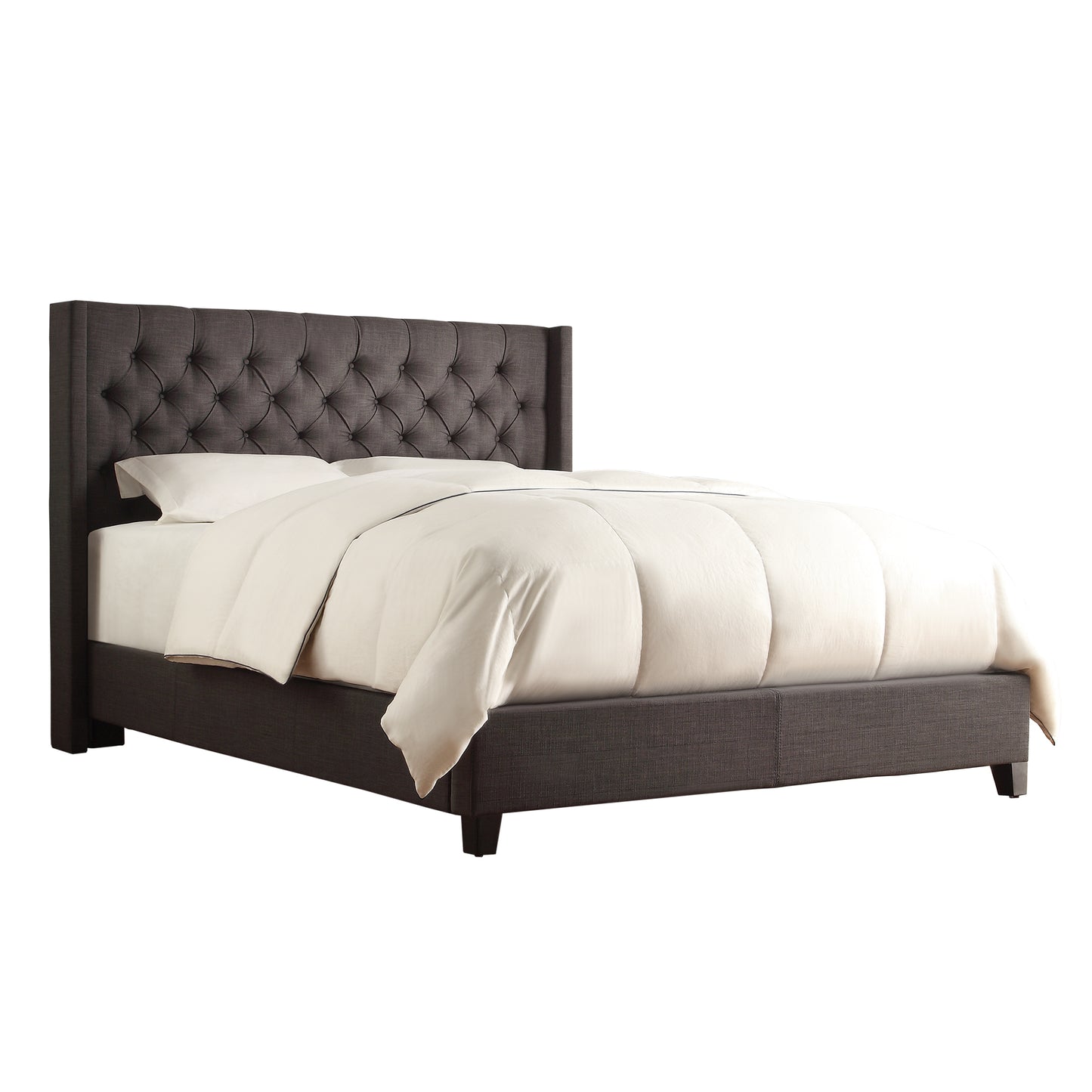 Wingback Button Tufted Platform Bed - Dark Gray Linen, Queen