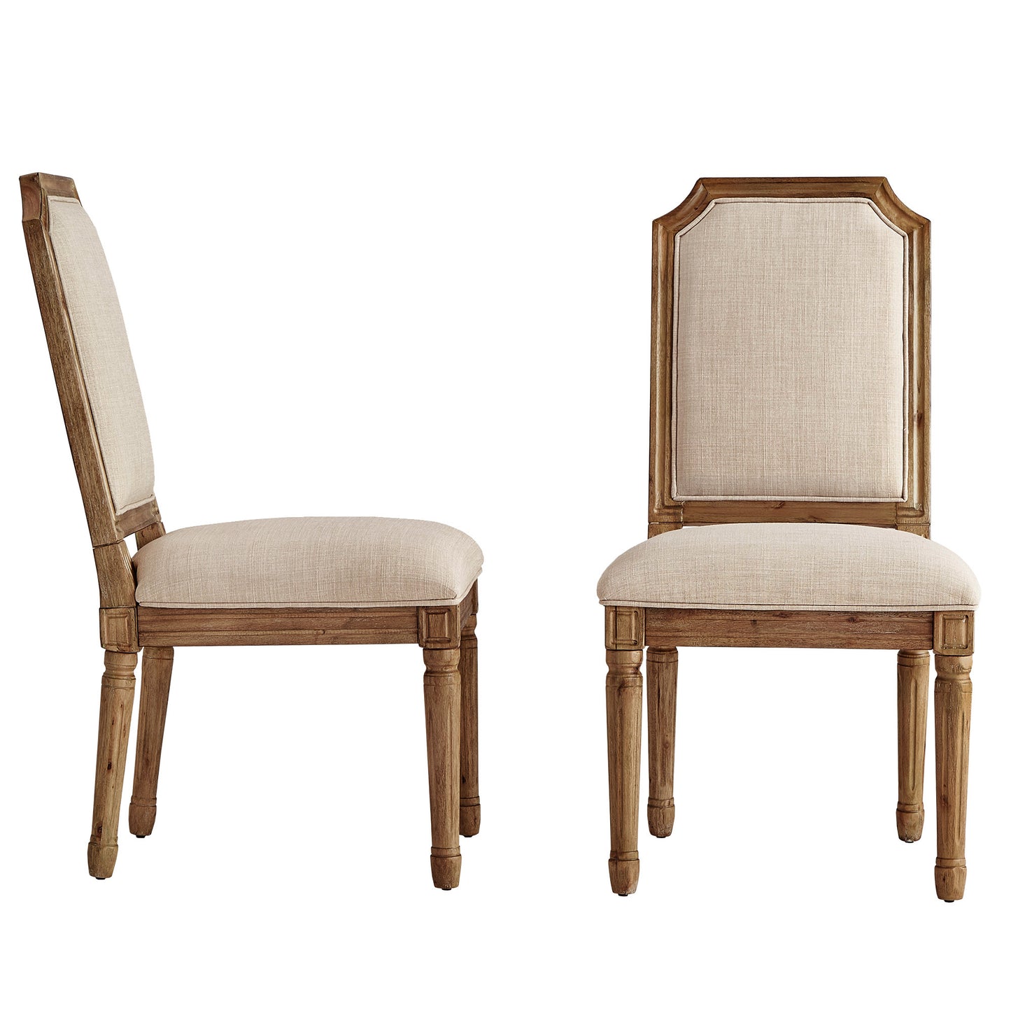 Arched Linen and Wood Dining Chairs (Set of 2) - Beige Linen, Natural Finish