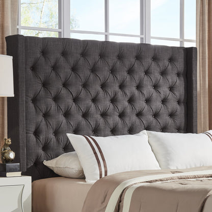 Wingback Button Tufted Linen Fabric Headboard - Dark Gray, 68-inch Haight, Quaan Siza