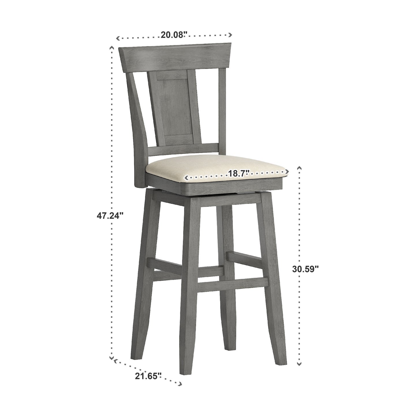 Panel Back Wood Swivel Bar Stool - Antiqua Gray Finish