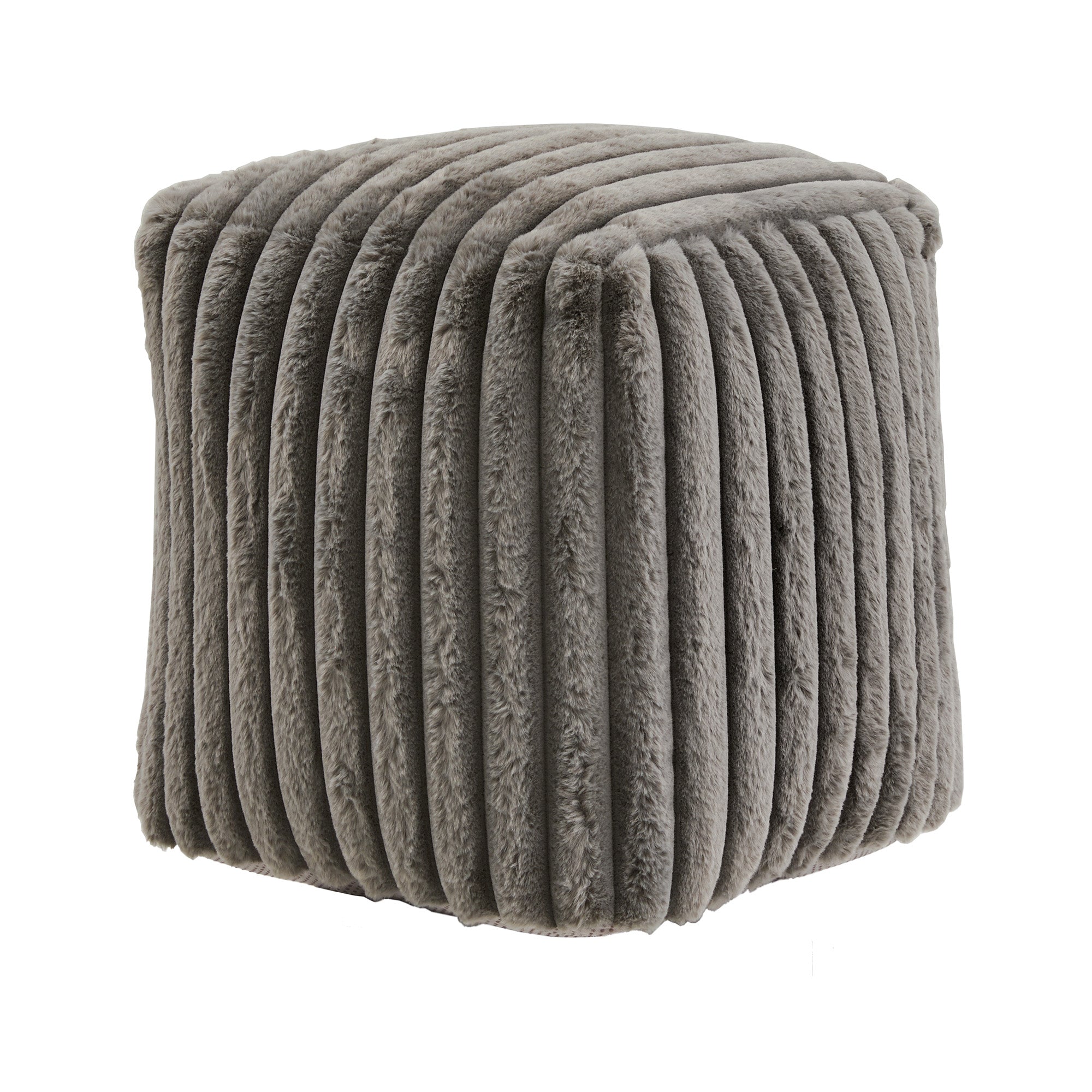 Upholstered Square Pouf Ottoman Dark Grey Channel Furry Fabric by Inspire Q Bold