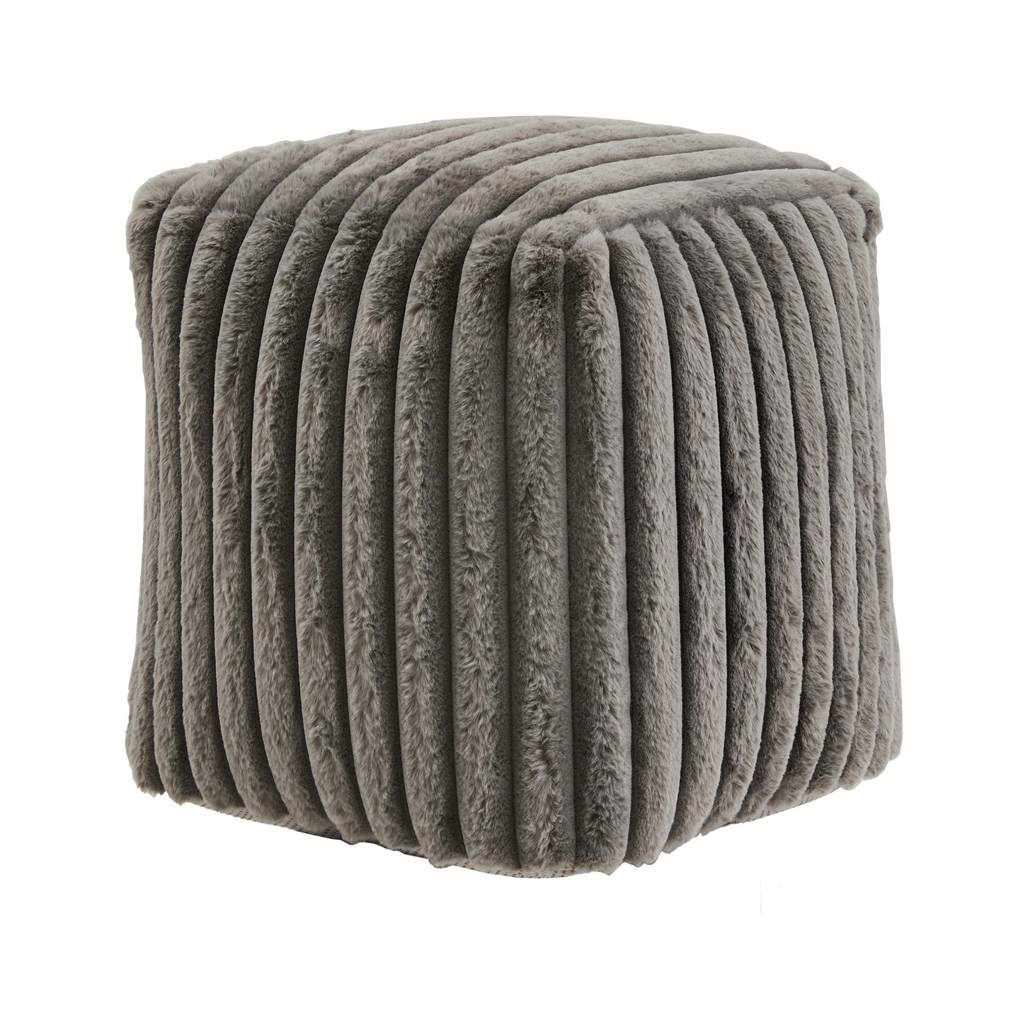 Upholstered Square Pouf Ottoman - Dark Gray Channal Furry Fabric