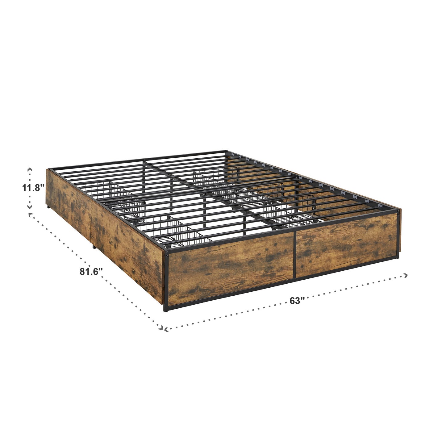 Wood Finish Panel Black Metal Platform Bed with Storage Drawers - Queen Size with 4 Wire Storage Drawers (Queen Size)