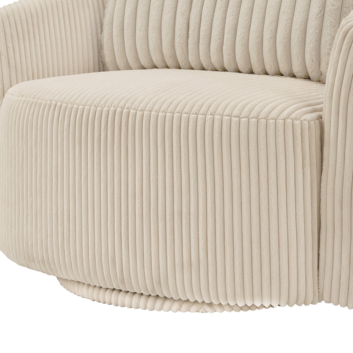 Oversized Wale Corduroy Swivel Accent Chair with Furry Channel Pillow - Beige Chair, Taupe Pillow