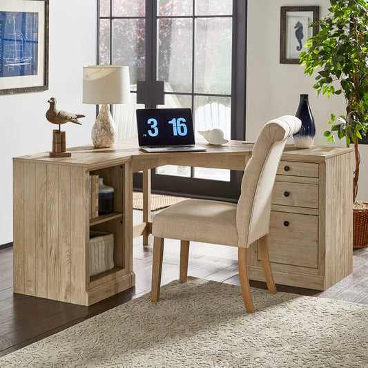 40 in. Corner Desk with USB Chargers and 3-drawer File Cabinet - Light Ash Finish