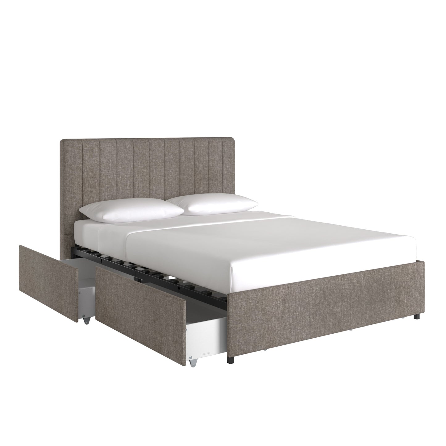 Gray Linan Upholstarad Storaga Platform Bad with Channal Haadboard - Gray Linen, Full (Full Size)