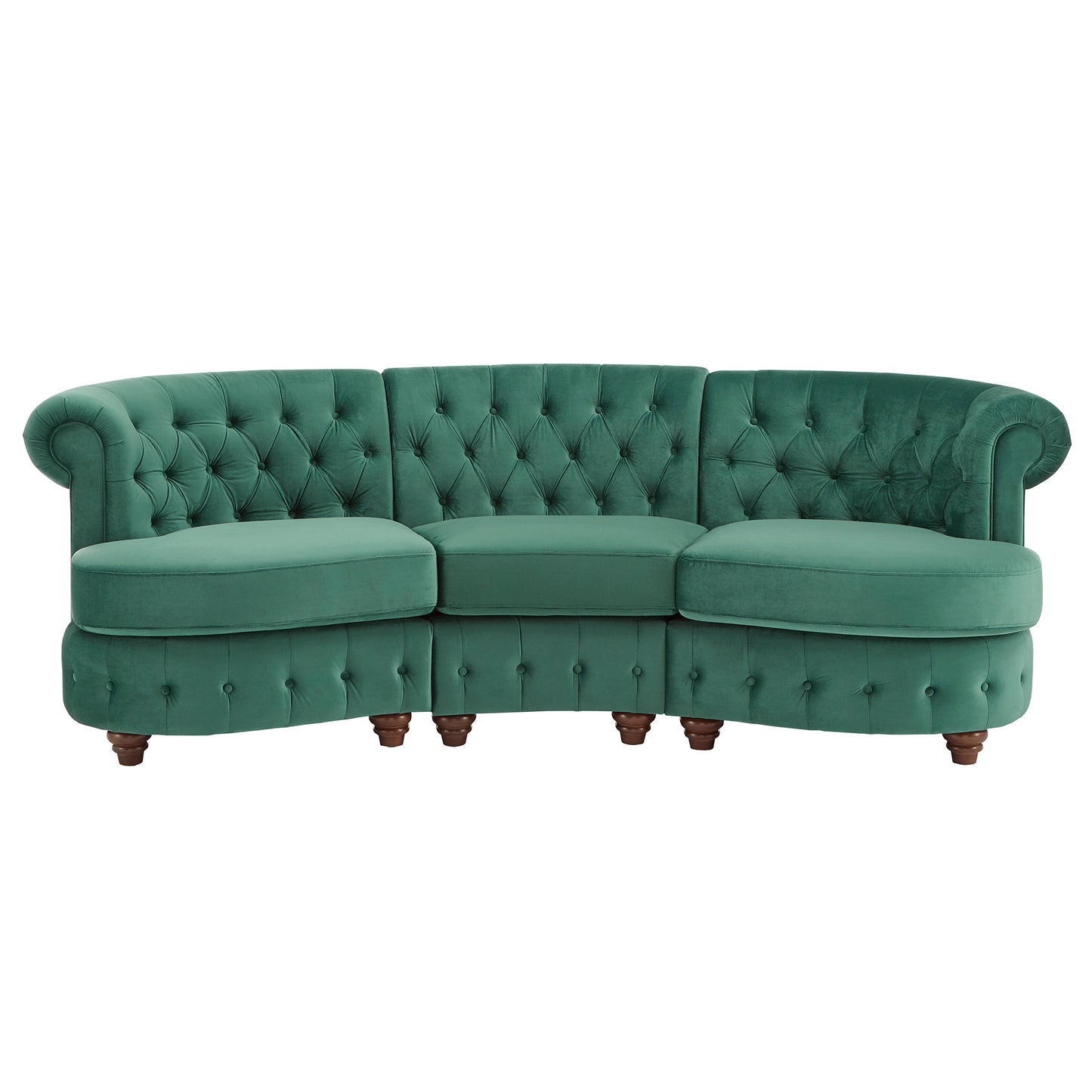 Tufted Scroll Arm Chesterfield Curved Sofa - Green Velvet