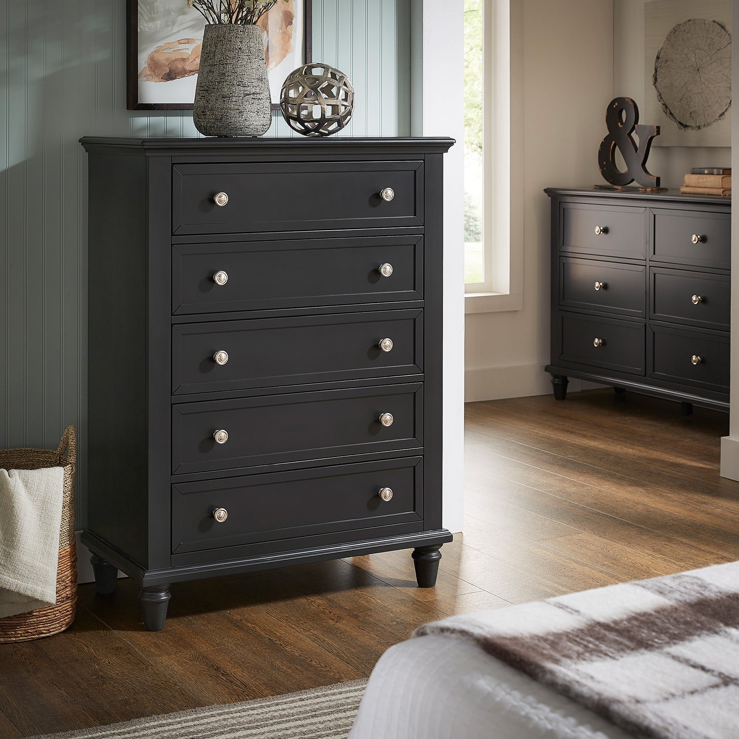 5-Drawer Wood Chest - Black