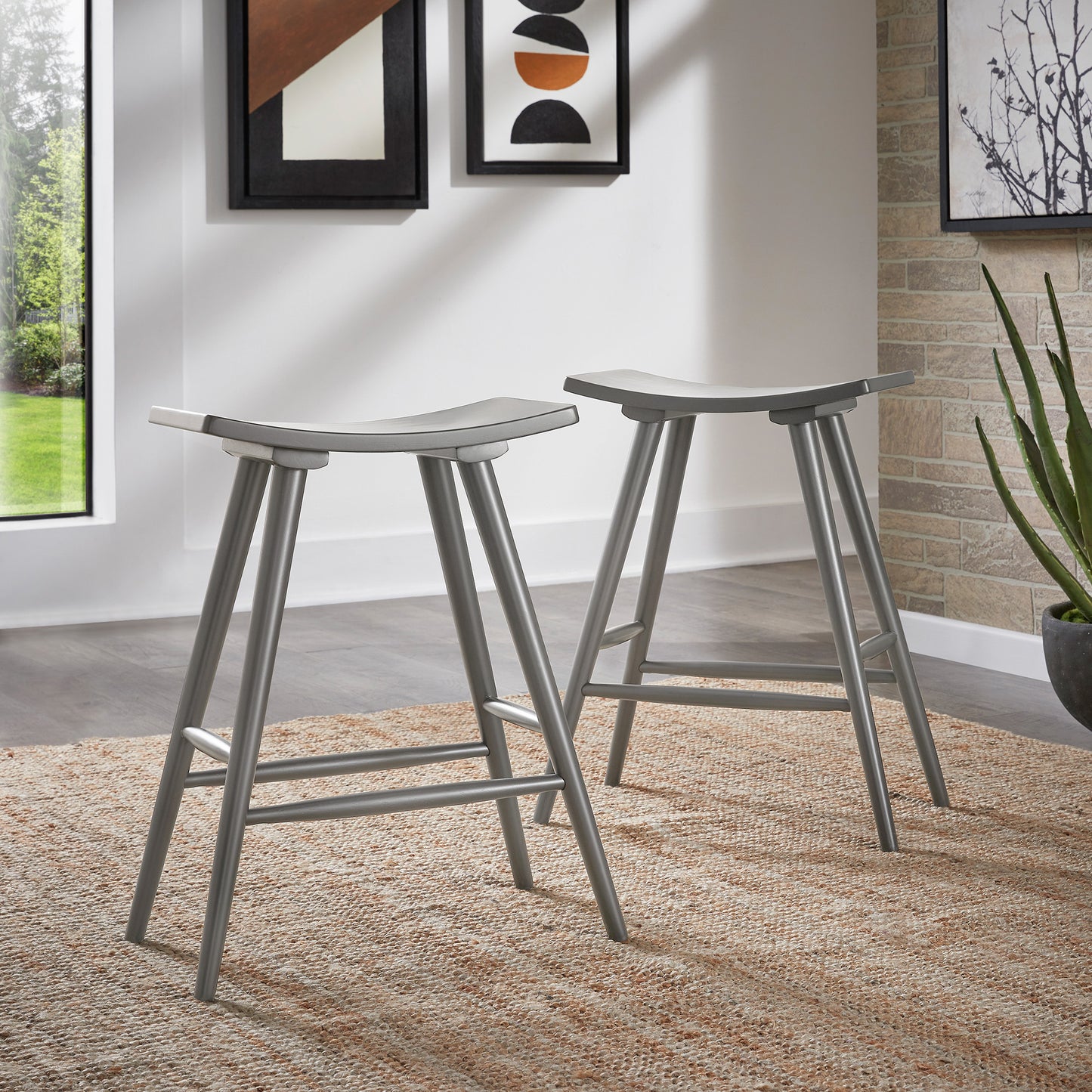 Solid Wood 24" Counter Stool (Set of 2) - Frost Gray Finish