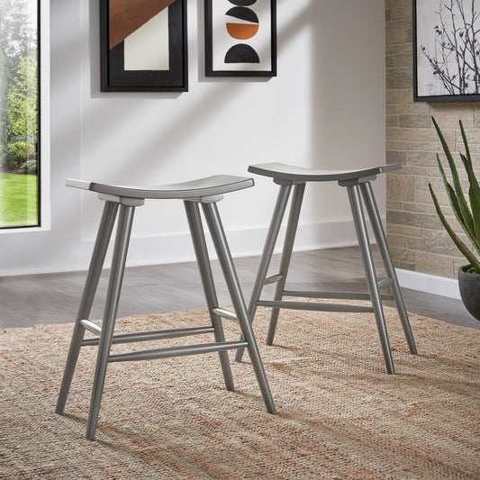 Solid Wood 24" Counter Stool (Set of 2) - Frost Gray Finish