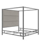 Metal Canopy Bed with Linen Panel Headboard - Gray Linen, Black Nickel Finish, King Size