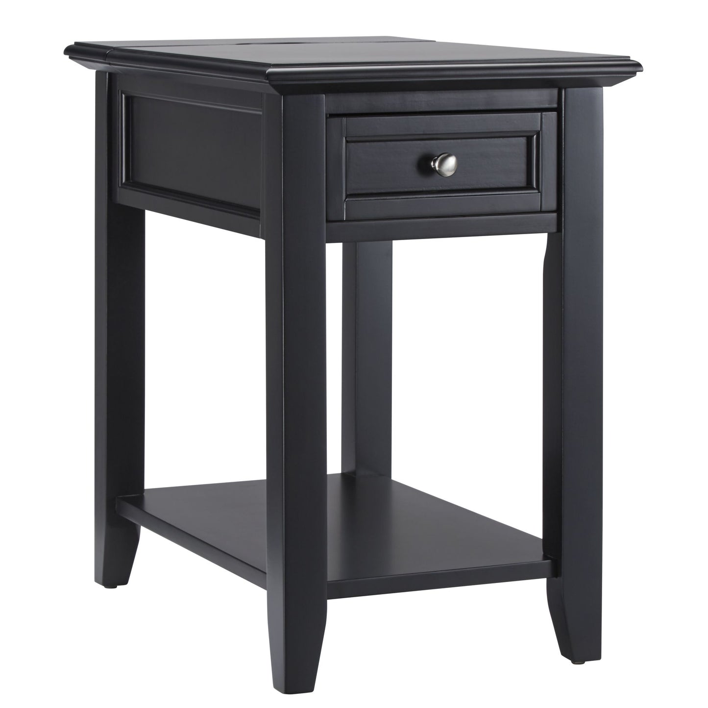 1-Drawer Side Table with Charging Station - Black