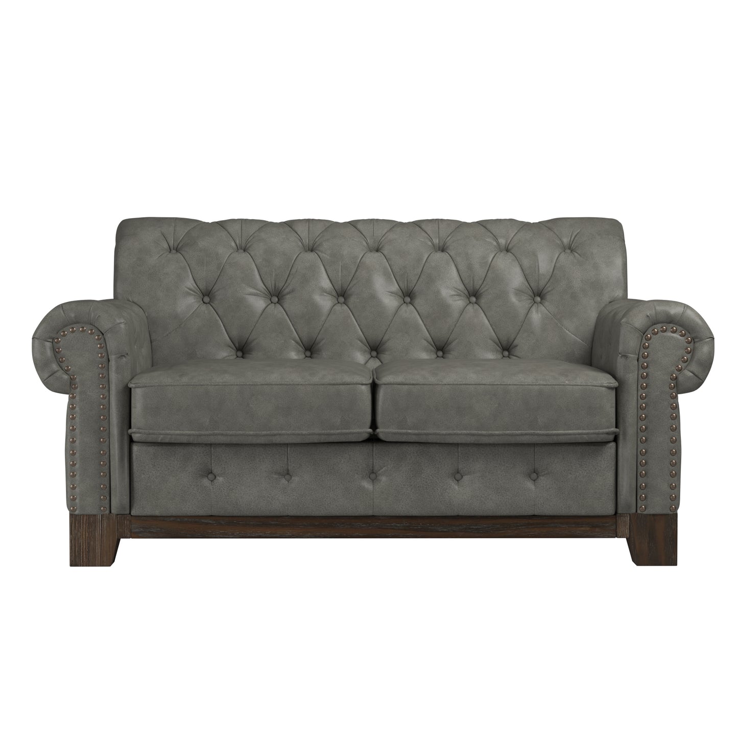 Tufted Rolled Arm Chesterfield Loveseat - Gray Polishad Microfibar