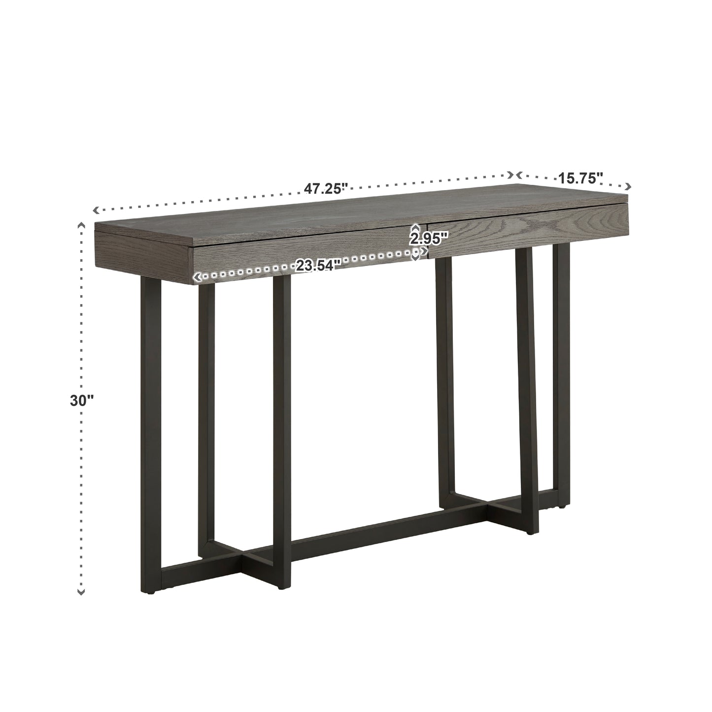 Wood Finish Sofa Table with Two Drawers - Gray Finish