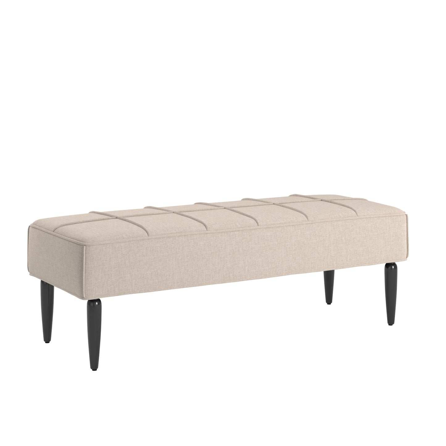 Black Finish Linen Upholstered Bench - Beige