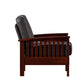 Mission-Style Wood Accent Chair - Dark Brown Faux Leather, Oak Finish