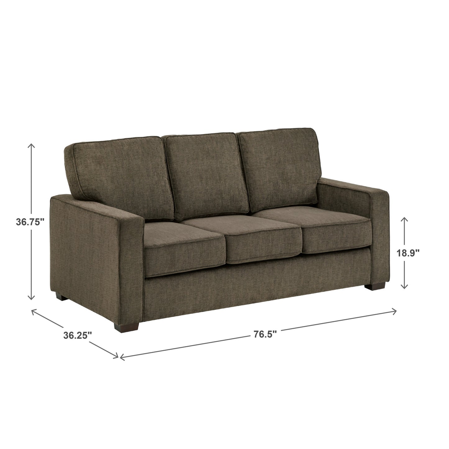 Modern Fabric Upholstered Square Arm Sofa Set - Living Room Chair, Loveseat and Sofa, Brown Chenille Fabric