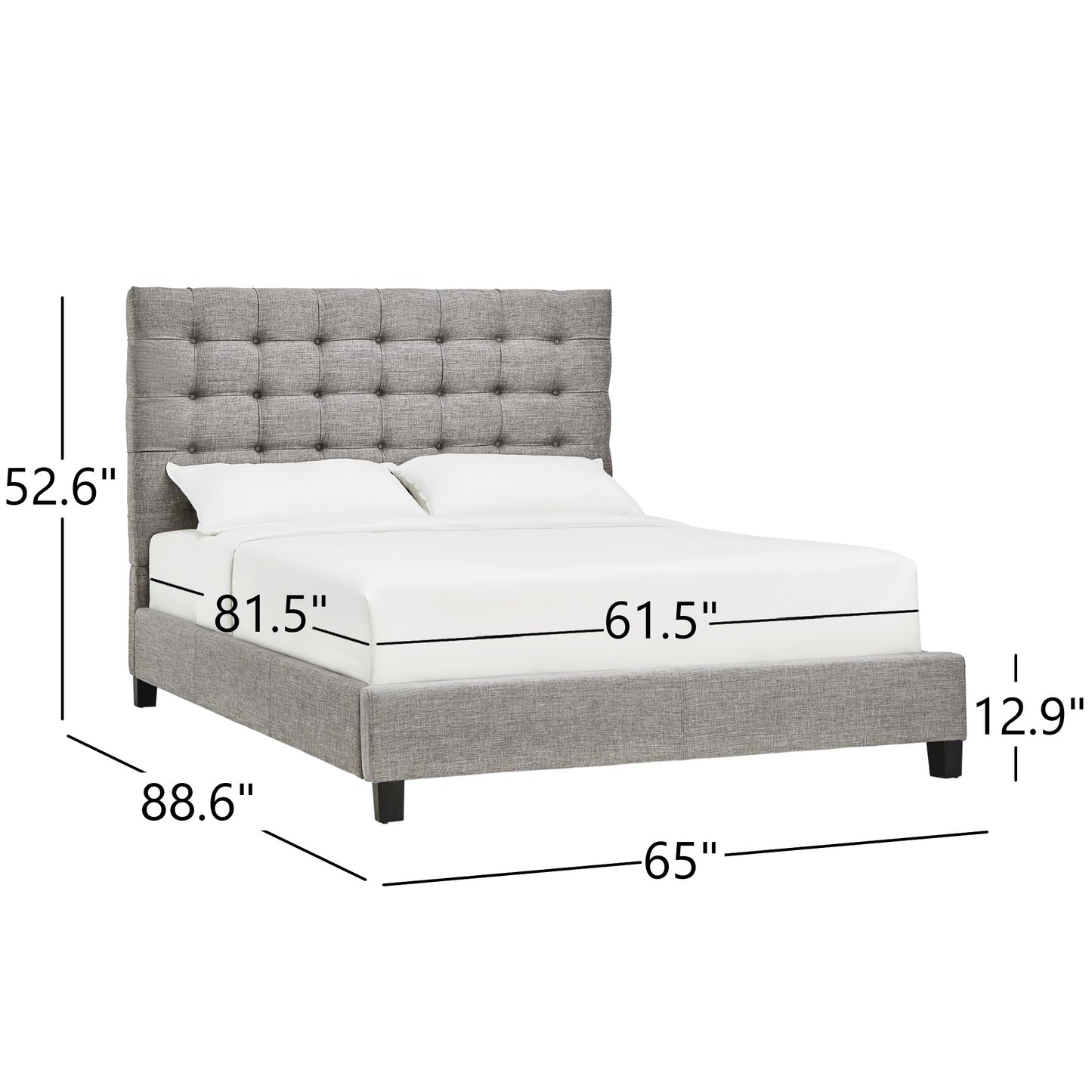 Button Tufted Linen Upholstered Bed - Gray, Quaan