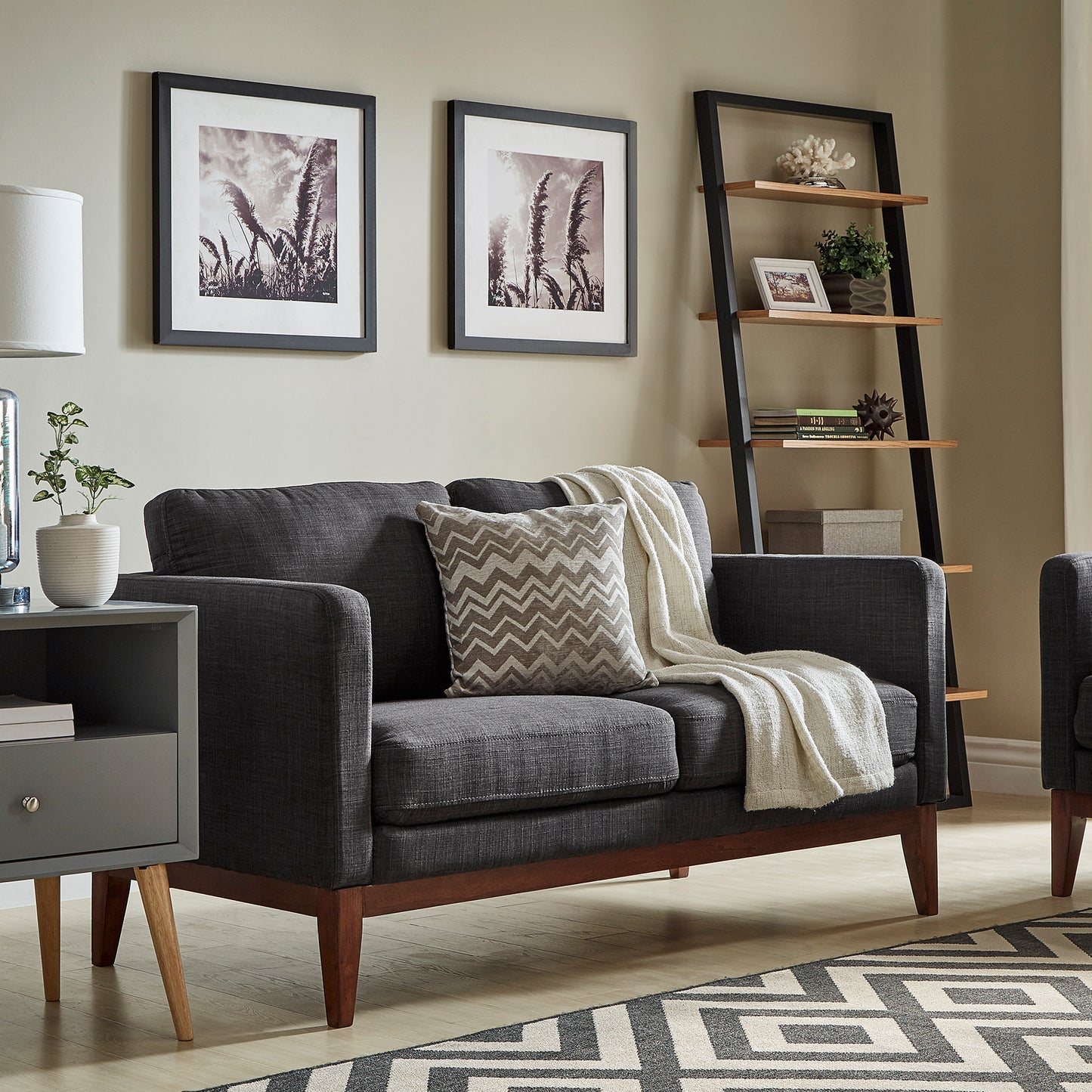 Linen Upholstered Loveseat - Dark Gray Linen