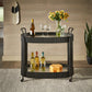 Black Finish Metal Oval Bar Cart with Clear Tempered Glass