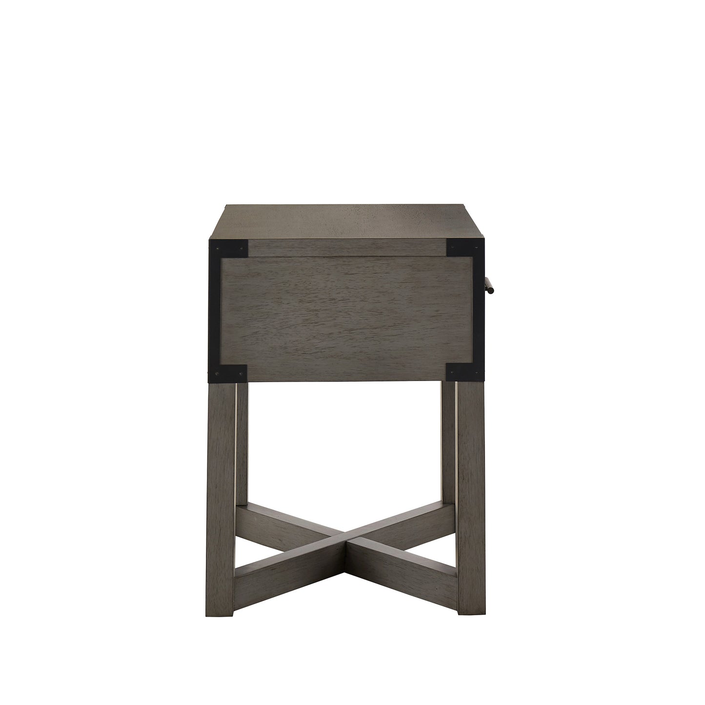 Wood Finish X-Base End Table with Drawer - Antique Gray