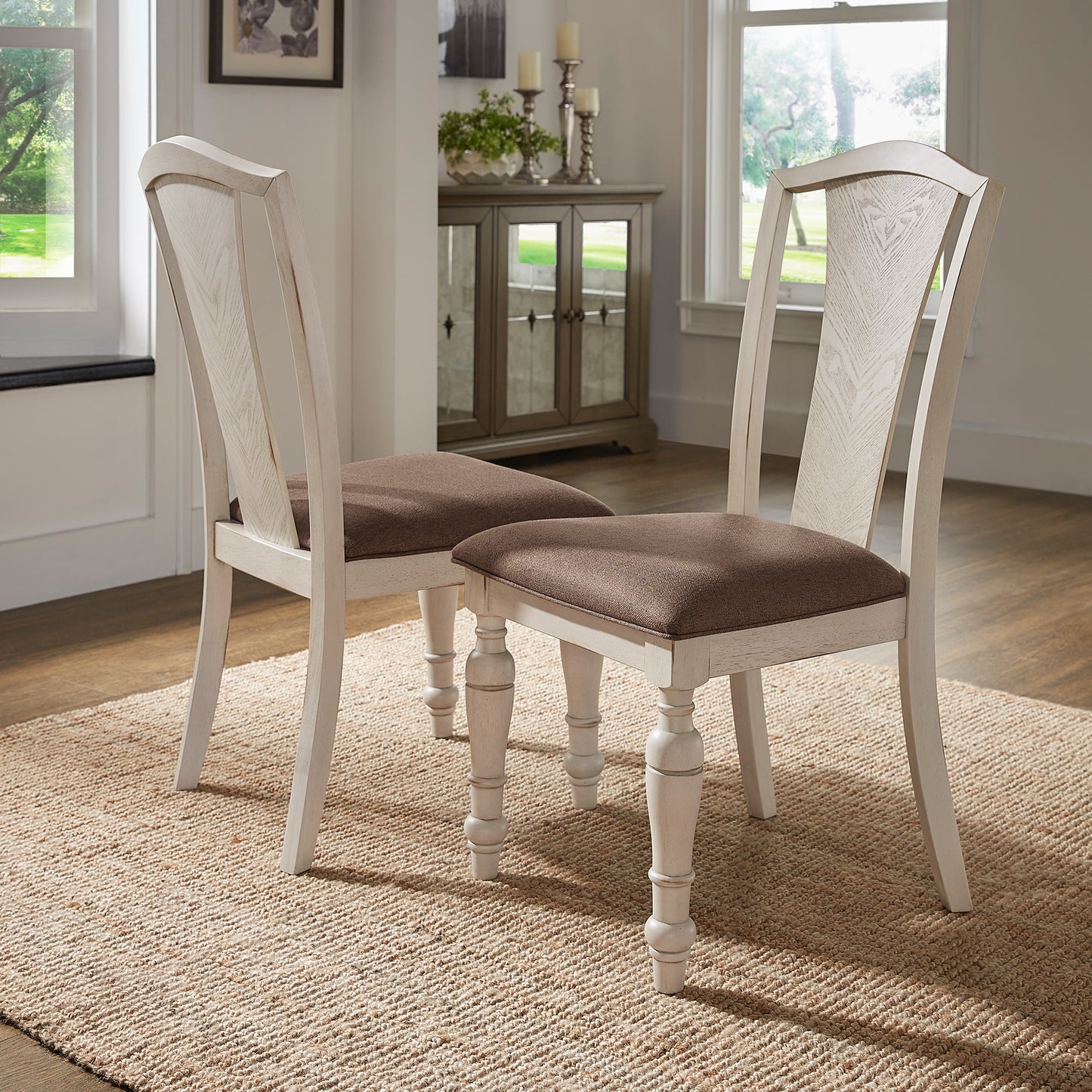 Dual-tone Solid Rubberwood Round Dining Table Set - 5-Piece