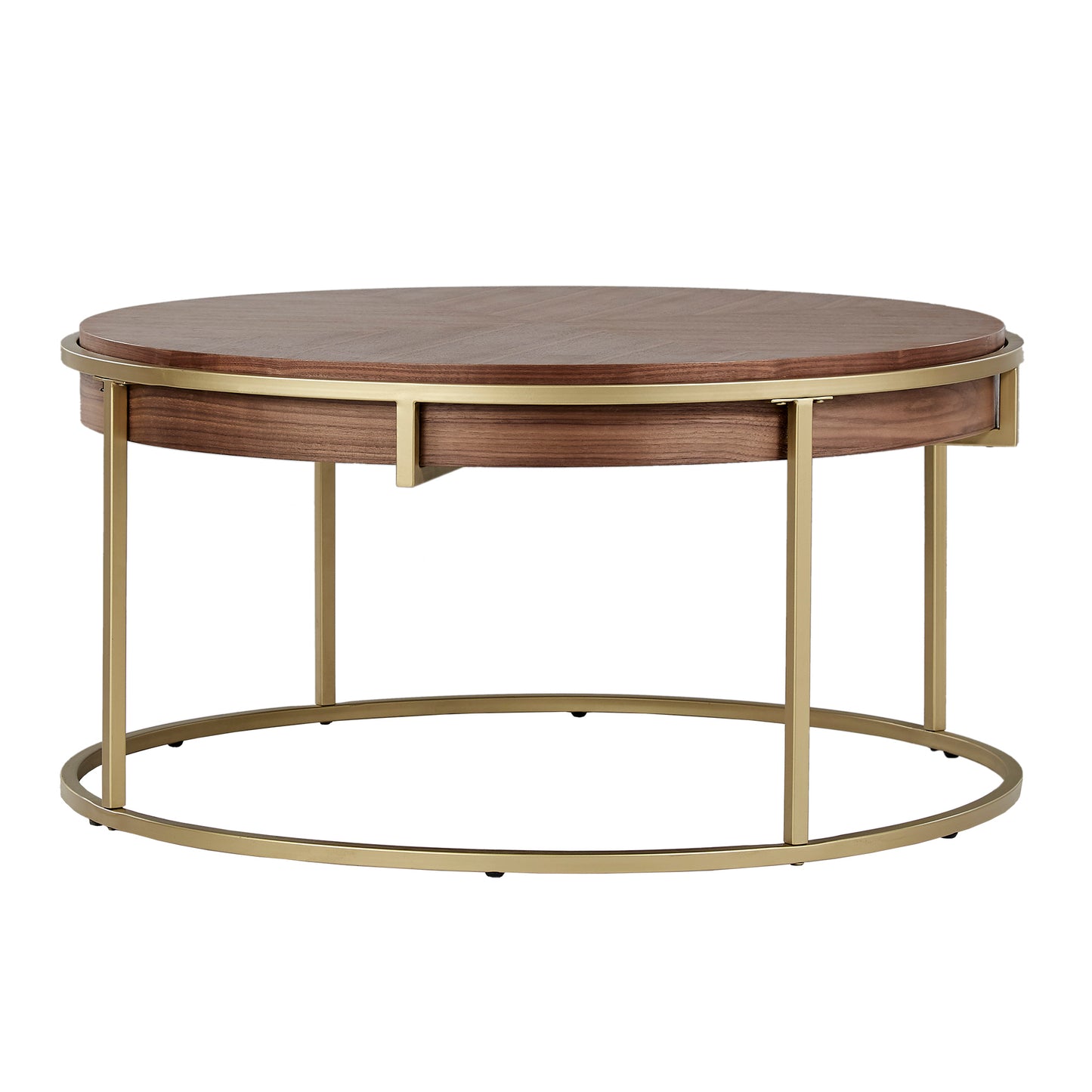 Round Table with Metal Base - Natural Finish, Coffee Table